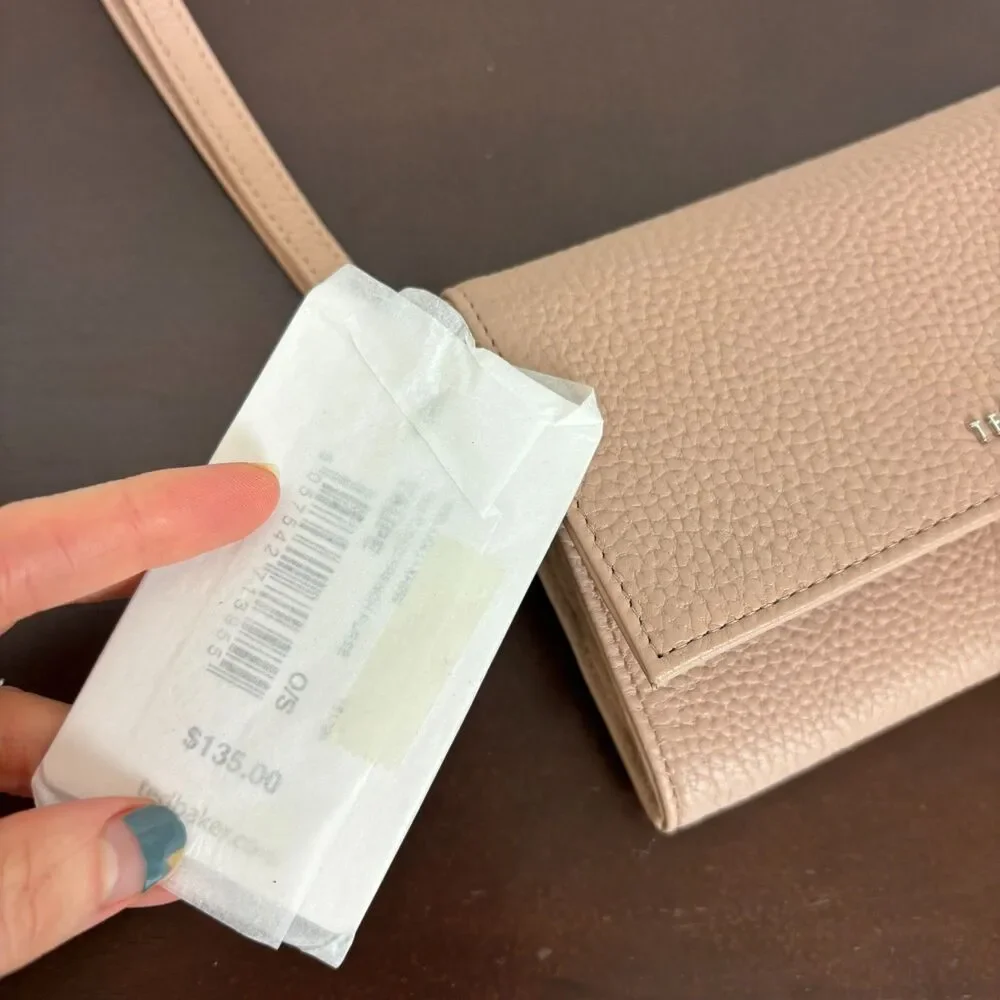 NWT Ted Baker Pebbled Taupe Tan Textured French Purse Leather Wallet Wristlet
